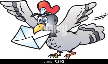 Vector Cartoon illustration of a Post Pigeon flying with a Letter Stock Vector