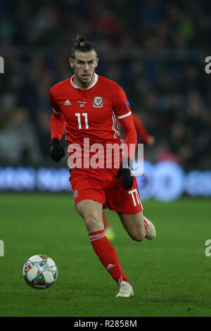 Cardiff, UK. 16th November 2018. Gareth Bale of Wales in action.UEFA Nations League match, Wales v Denmark at the Cardiff city Stadium in Cardiff , South Wales on Friday 16th November 2018. pic by Andrew Orchard /Andrew Orchard sports photography/Alamy live News EDITORIAL USE ONLY Stock Photo