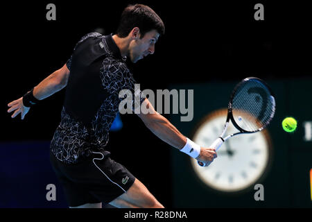 London, UK. 17th November 2018, The O2 , London, England;  Nitto ATP World Tour Finals;  Novak Djokovic of Serbia in action during their match against Kevin Anderson of South African  Credit: Romena Fogliati/News Images Credit: News Images /Alamy Live News Stock Photo