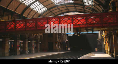 LONDON, UK - March 21 2018: Panoramic view of the Paddington station underground in dramatic light. Stock Photo