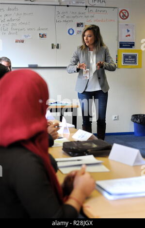 Refugees attend training workshop , Lyon, France Stock Photo