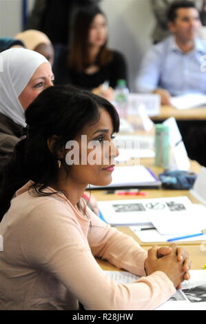 Refugees attend training workshop , Lyon, France Stock Photo