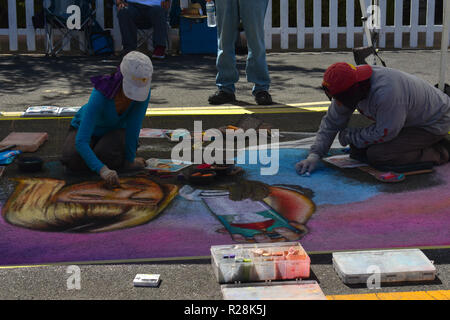 Newhall, Ca. Sept. 21, 2018 - The chalk art festival in downtown Newhall where many artists showcased their drawings on street surface. Stock Photo