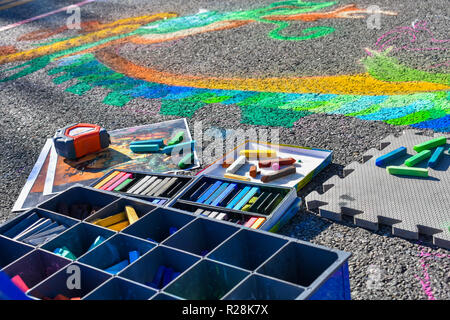 Newhall, Ca. Sept. 21, 2018 - The chalk art festival in downtown Newhall where many artists showcased their drawings on street surface. Stock Photo