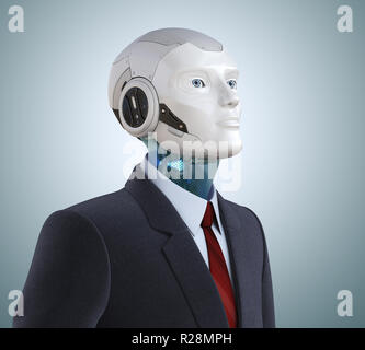 Thoughtful robot in suit. 3D illustration Stock Photo