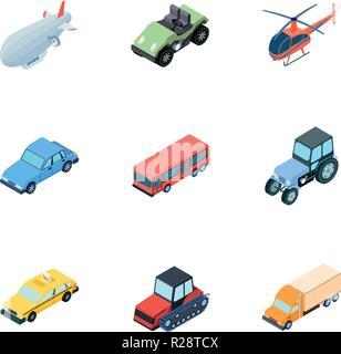Land, water, air transport. Machines that people use.Transportation icon in set collection on cartoon isometric style vector symbol stock web illustra Stock Vector