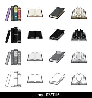 Different types of books, literature, textbook, dictionary. Book set collection icons in cartoon black monochrome outline style vector symbol stock il Stock Vector