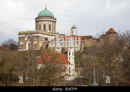 Primatial Basilica of Virgin Mary and St. Adalbert - Esztergom cathedral, royal castle and church of St. Ignatius in Esztergom. Hungary Stock Photo