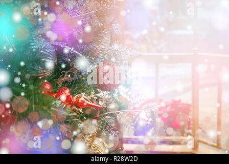 Christmas decorations on boken light background Stock Photo