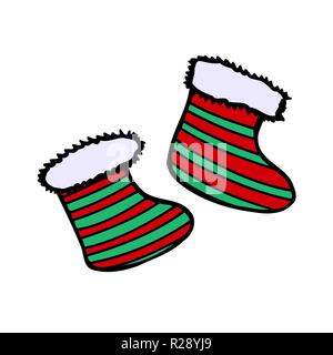 hand drawn christmas sock. Isolated on white Stock Vector
