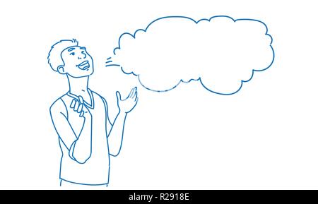 Man laughing big chat bubble cloud with empty space sketch doodle horizontal Stock Vector