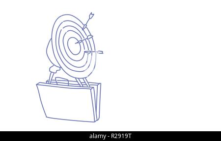 Open briefcase target successful goal business strategy concept sketch doodle horizontal Stock Vector
