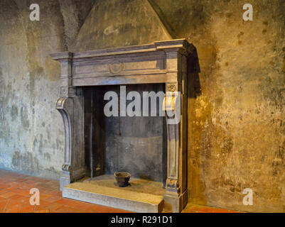 Medieval fireplace in Piemonte, Italy castles Stock Photo