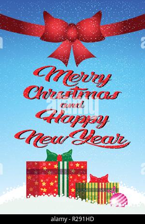 decorated colorful gift boxes red bow happy new year merry christmas concept flat vertical Stock Vector