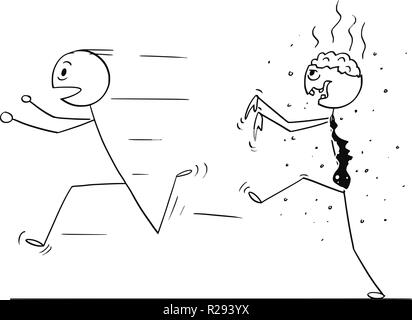 Cartoon of Scared Man Running Away From Zombie Stock Vector