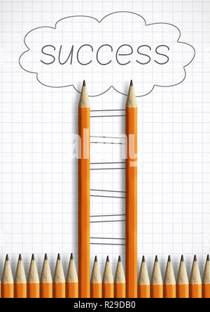 success creative concept, pencil Ladder with steps Stock Photo
