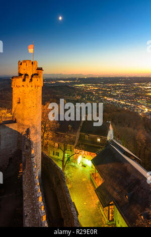 Bensheim: Schloss Auerbach Castle, view to town Bensheim, Rhine valley in Bergstraße, Hessen, Hesse, Germany Stock Photo