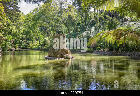 Pond in the Pena park in Sintra. Portugal Stock Photo