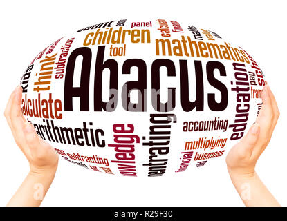 Abacus - counting frame, word cloud hand sphere concept on white background. Stock Photo