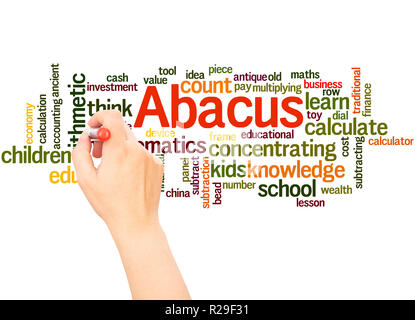 Abacus - counting frame, word cloud hand writing concept on white background. Stock Photo