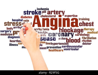Angina word cloud hand writing concept on white background. Stock Photo