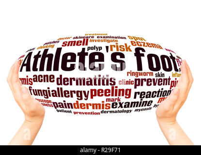 Athlete's foot word cloud hand sphere concept on white background. Stock Photo