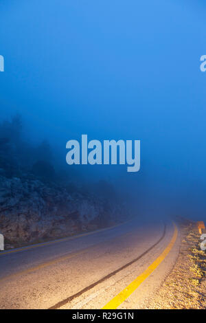 Misty afternoon in winter, in Hymettus (Ymittos) mountain, in Athens, Attica, Greece. Stock Photo