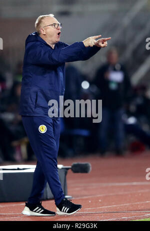 Scotland manager Alex McLeish gestures on the touchline during the UEFA Nations League, Group C1 match at the Loro Borici Stadium, Shkoder. PRESS ASSOCIATION Photo. Picture date: Saturday November 17, 2018. See PA story soccer Albania. Photo credit should read: Adam Davy/PA Wire. RESTRICTIONS: Editorial use only, No commercial use without prior permission Stock Photo
