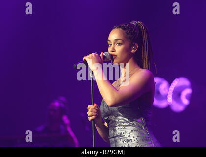 British singer/songwriter Jorja Smith performing on the first of two sold out night's at O2 Academy Brixton on Wednesday 17th October 2018 (Photos by Ian Bines/WENN)  Featuring: Jorja Smith Where: London, United Kingdom When: 17 Oct 2018 Credit: WENN.com Stock Photo