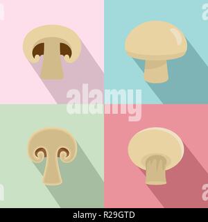 Champignon mushroom icons set. Flat illustration of 4 champignon mushroom vector icons for web Stock Vector