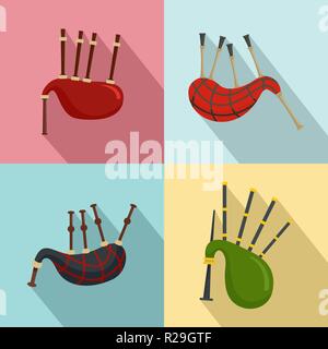 Bagpipes scotland scottish icons set. Flat illustration of 4 bagpipes scotland scottish vector icons for web Stock Vector