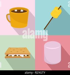 Marshmallow smores candy icons set. Flat illustration of 4 marshmallow smores candy vector icons for web Stock Vector