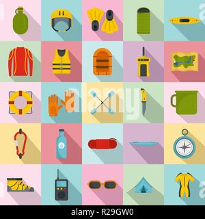 Rafting kayak water canoe icons set. Flat illustration of 25 rafting kayak water canoe vector icons for web Stock Vector
