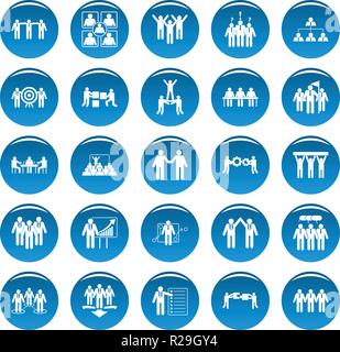 Team building work training icons set. Simple illustration of 25 team building work training vector icons blue isolated Stock Vector