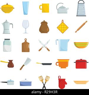 Kitchenware tools cook icons set. Flat illustration of 25 kitchenware tools cook vector icons isolated on white Stock Vector