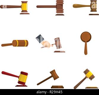 Judge hammer icons set. Flat illustration of 9 judge hammer vector icons isolated on white Stock Vector