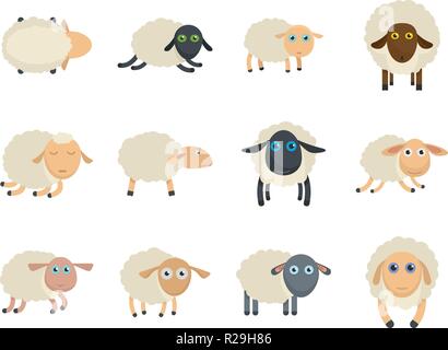 Sheep cute lamb farm icons set. Flat illustration of 12 sheep cute lamb farm vector icons isolated on white Stock Vector