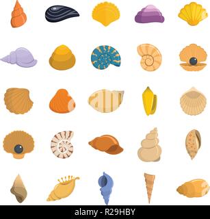 Sea shell icons set. Flat illustration of 25 Sea shell vector icons isolated on white Stock Vector