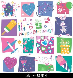 Hearts, flowers and birthday gifts pattern Stock Vector