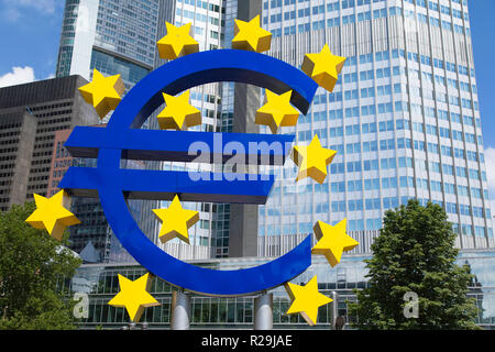 Euro sign in Willy Brandt Platz, Frankfurt, Hesse, Germany Stock Photo