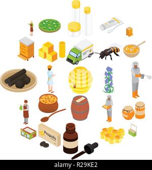 Propolis honey apiary icons set. Isometric illustration of 25 propolis honey apiary vector icons for web Stock Vector