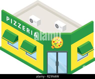 Pizzeria building icon. Isometric of pizzeria building vector icon for web design isolated on white background Stock Vector