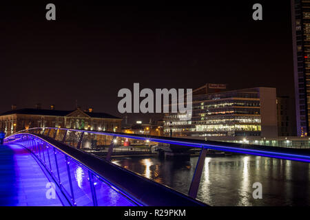 The Beacon of Hope Lagan Bridge Lagan Weir Bridge Nighttime Shoot Light Trails Belfast Northern Ireland Stock Photo