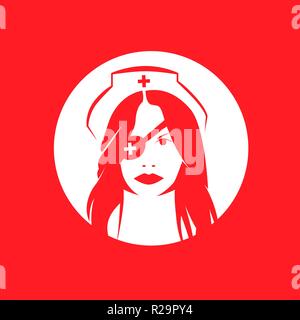 Danger Nurse on red background, Stock Vector