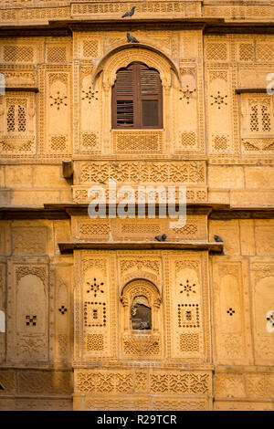 Intricate stonework on a window inside the Jaisalmer Fort in the desert state of Rajasthan in Western India Stock Photo