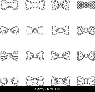 Bowtie ribbon man tuxedo icons set. Outline illustration of 16 bowtie ribbon man tuxedo vector icons for web Stock Vector