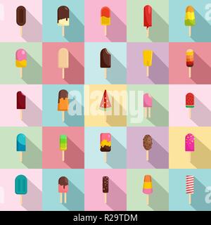 Popsicle ice cream stick icons set. Flat illustration of 25 popsicle ice cream stick vector icons for web Stock Vector