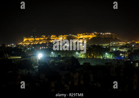 Night view of the Jaisalmer Fort in the desert state of Rajasthan in western India Stock Photo