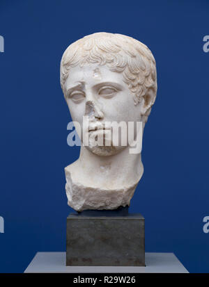 Head of the discus bearer. 50 AD. Marble from Thasos. Roman copy of a bronze original. Stock Photo