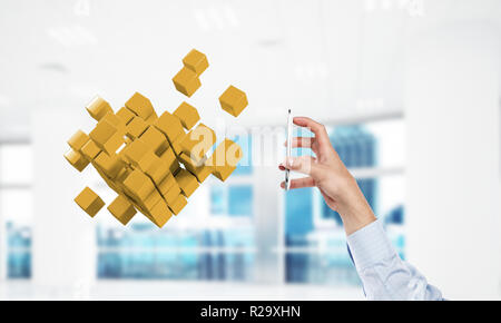 Integrating new technologies concept with cube figure floating i Stock Photo